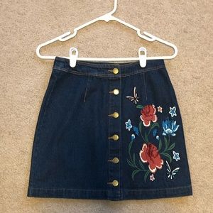 Denim Skirt with Floral Detail